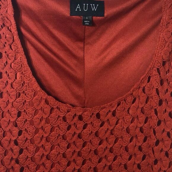AUW Dress Burnt Orange Small High low stretchy Knit polyester - Picture 4 of 4